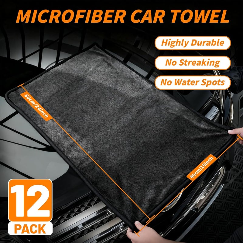 UZLU 12 PCS Microfiber Towels for Cars 24x16 Inch Microfiber Cleaning Cloths Bulk Soft Car Detailng Towel Cloths 600 GSM Detailing Buffing Quick Drying Towel Polishing Waxing Auto Detailing Towel Cloth - Image 2